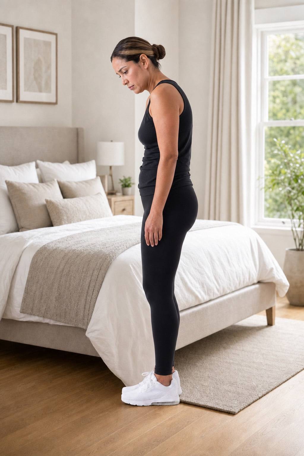 Before — rounded shoulders, forward head posture